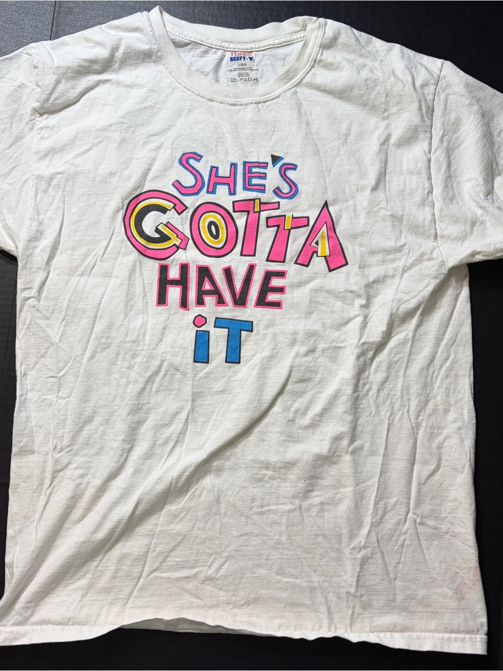 Spike Lee's She's Gotta Have It T-Shirt L White Beefy Tee 2-Side Please Mami Por